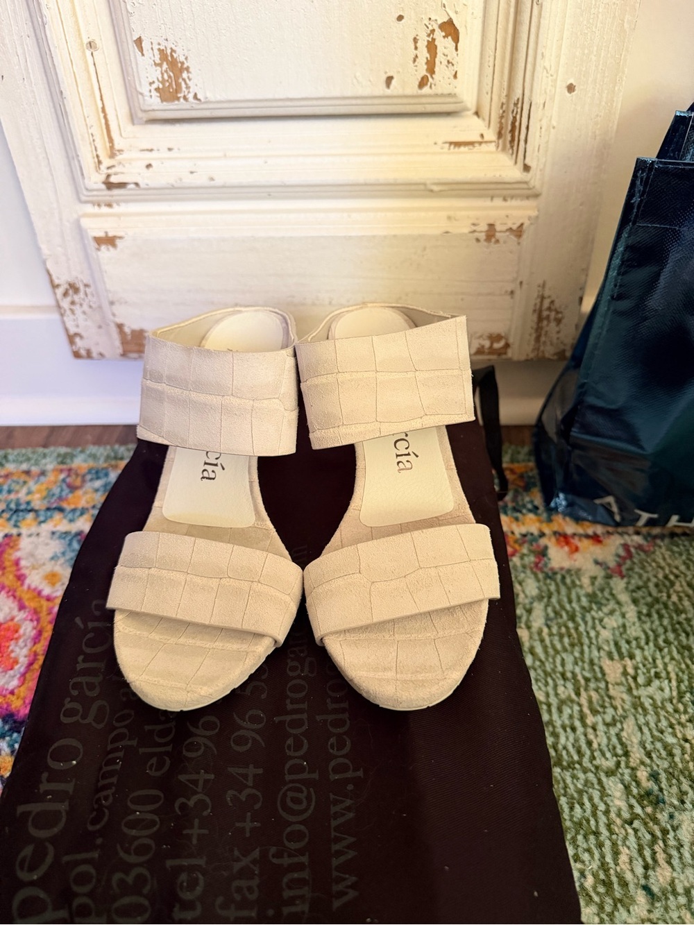 Pedro Garcia Cream Woven Double-Strap Sandals White Croc Euro size 37.5